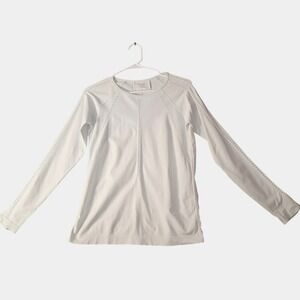Athleta White Long Sleeve Athletic Top Nylon Performance Workout Shirt Womens S
